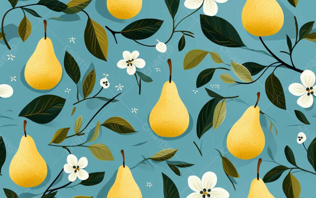 Textura Pera Amarela com Flores para Papel de Parede