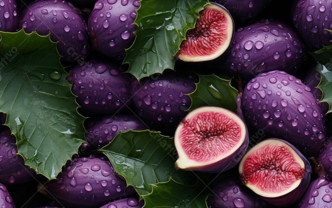 Textura Figos Roxo Escuro com Folhas para Fundo