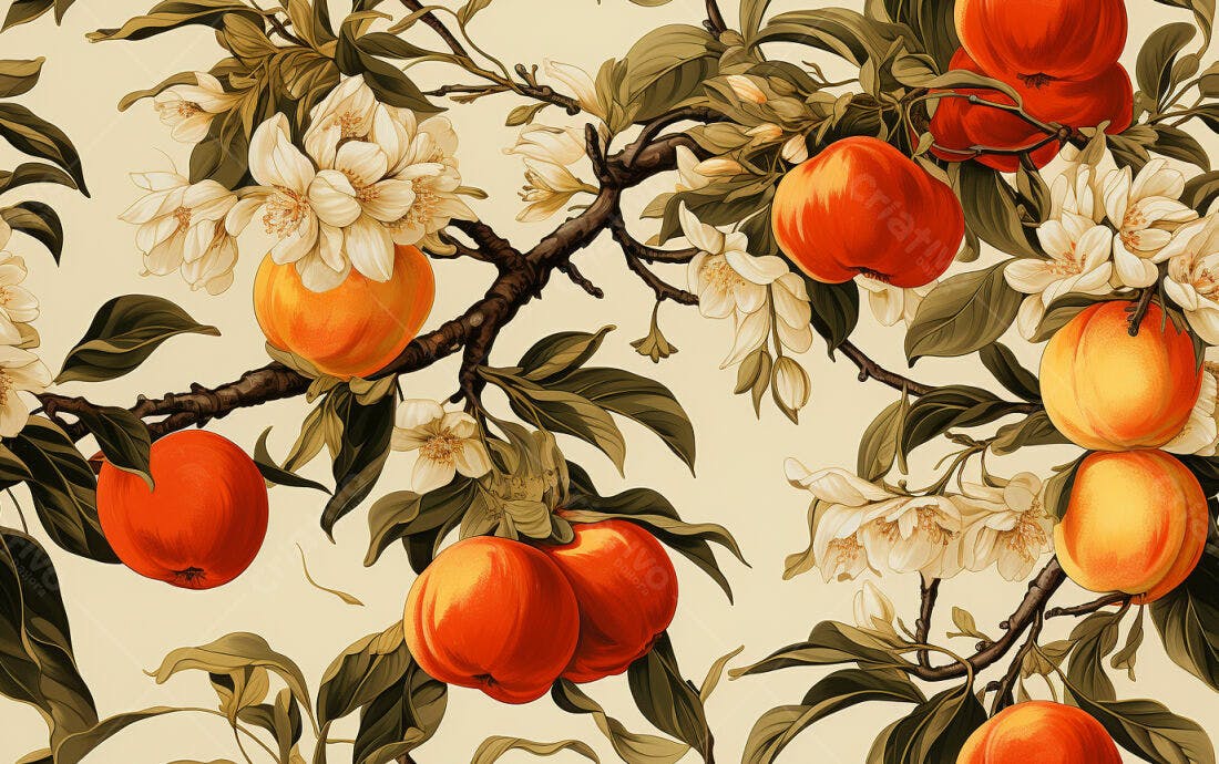 Textura Frutas Pêssegos Flores para Papel de Parede