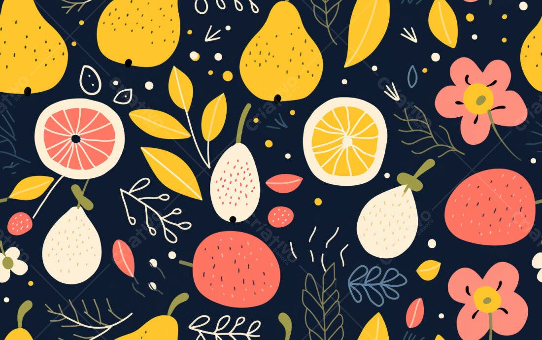 Textura Frutas e Flores para Papel de Parede