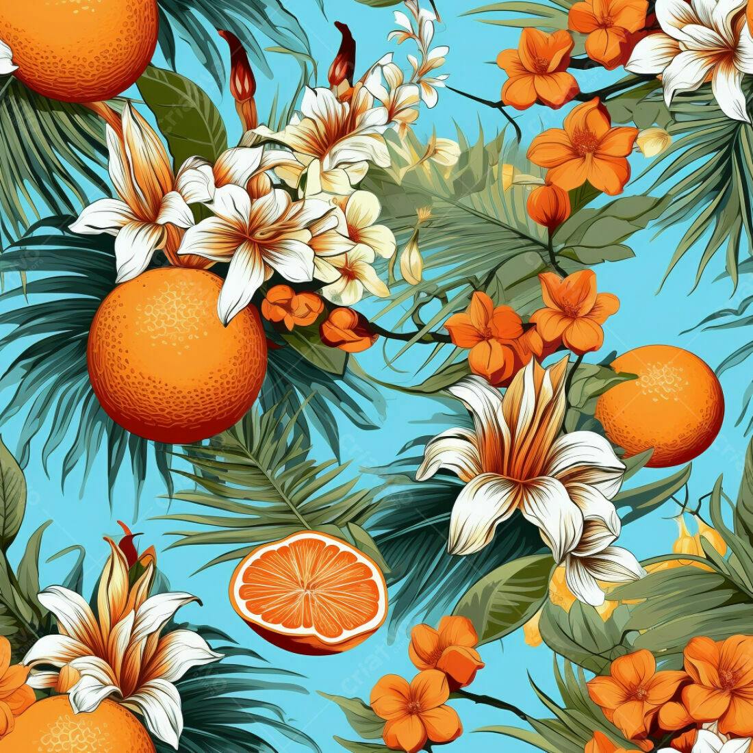 Textura Frutas Cítricas e Flores Tropicais para Fundo