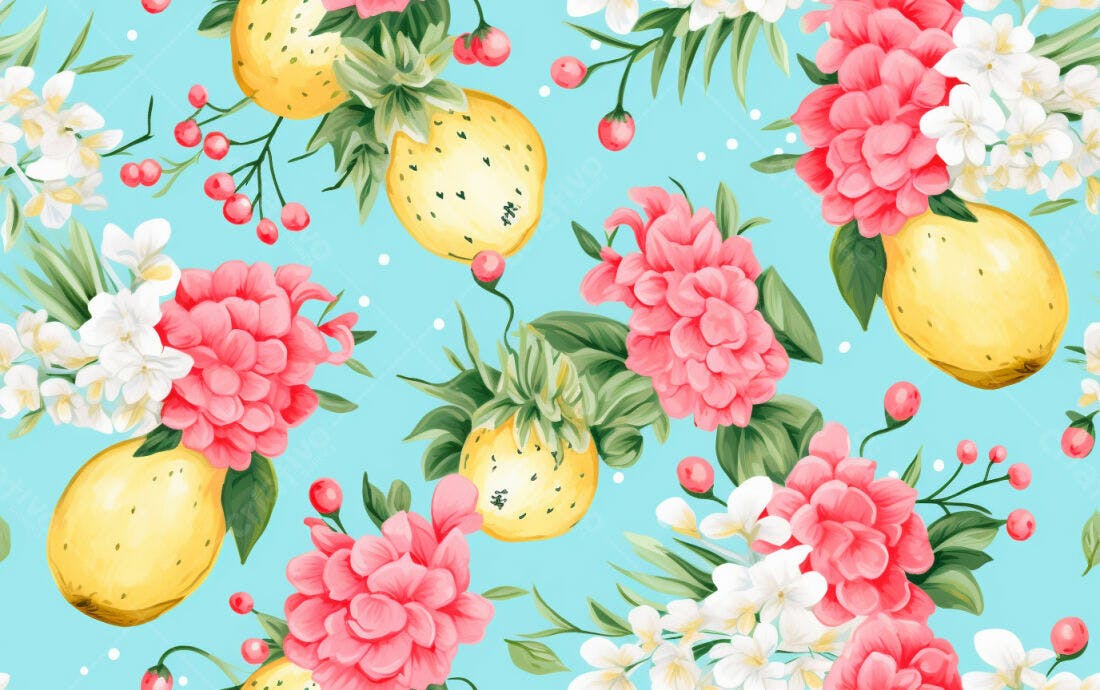 Textura floral limão e flores para papel de parede