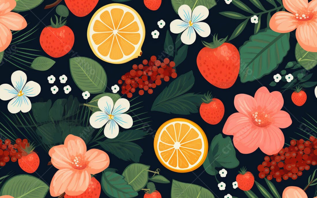 Textura Floral Frutas Verão para Fundo