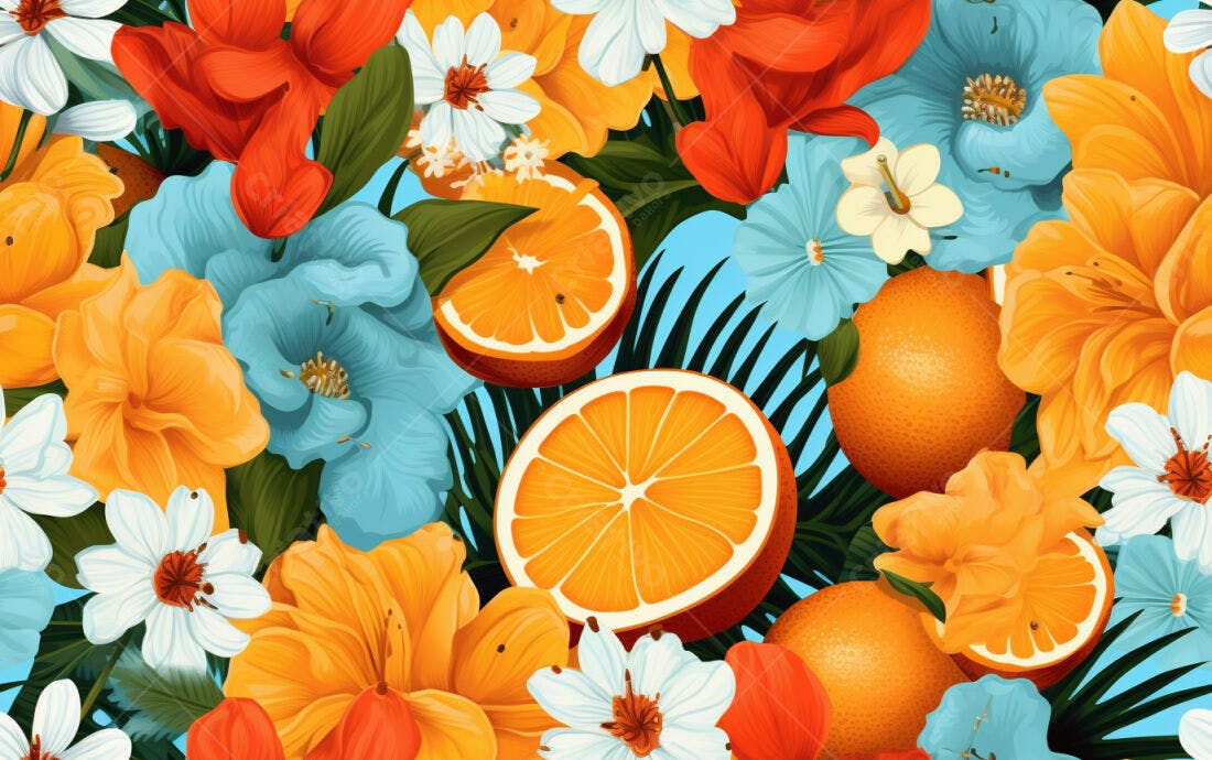 Textura floral tropical com laranjas para fundo