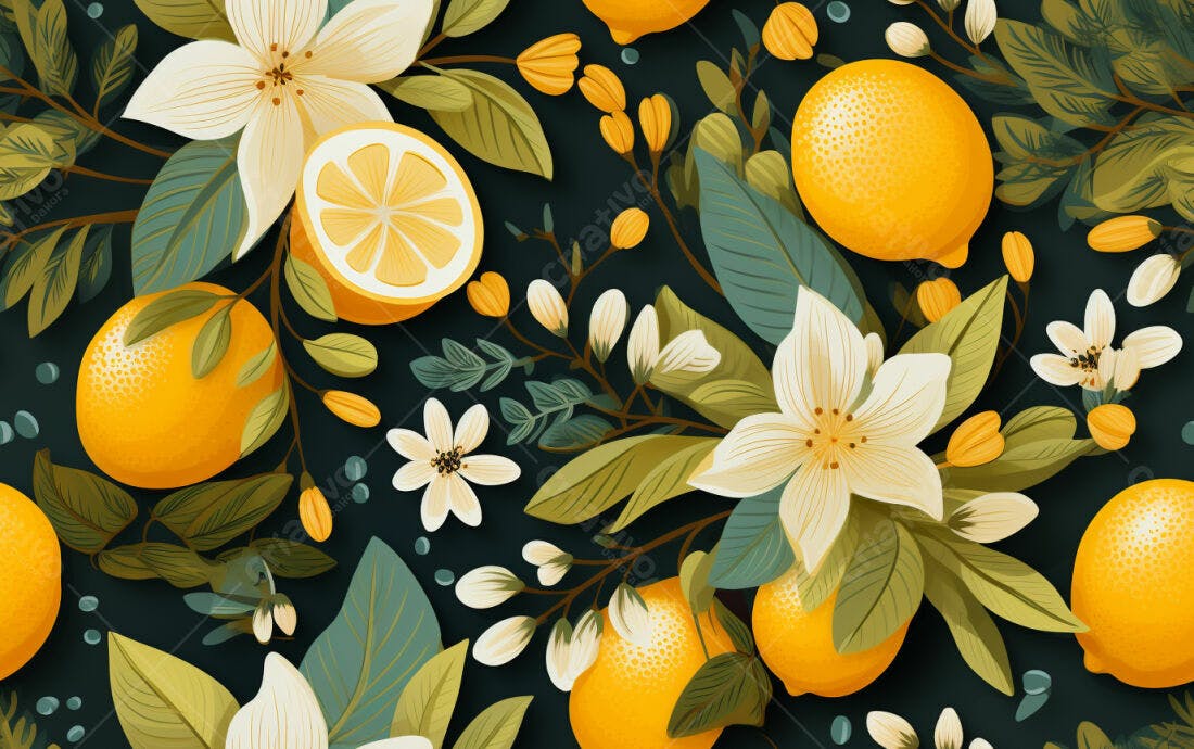 Textura Limão e Flores para Papel de Parede
