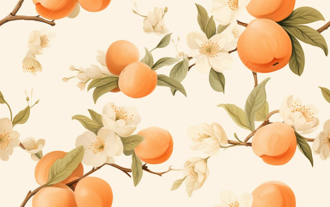 Textura pêssegos e flores para papel de parede