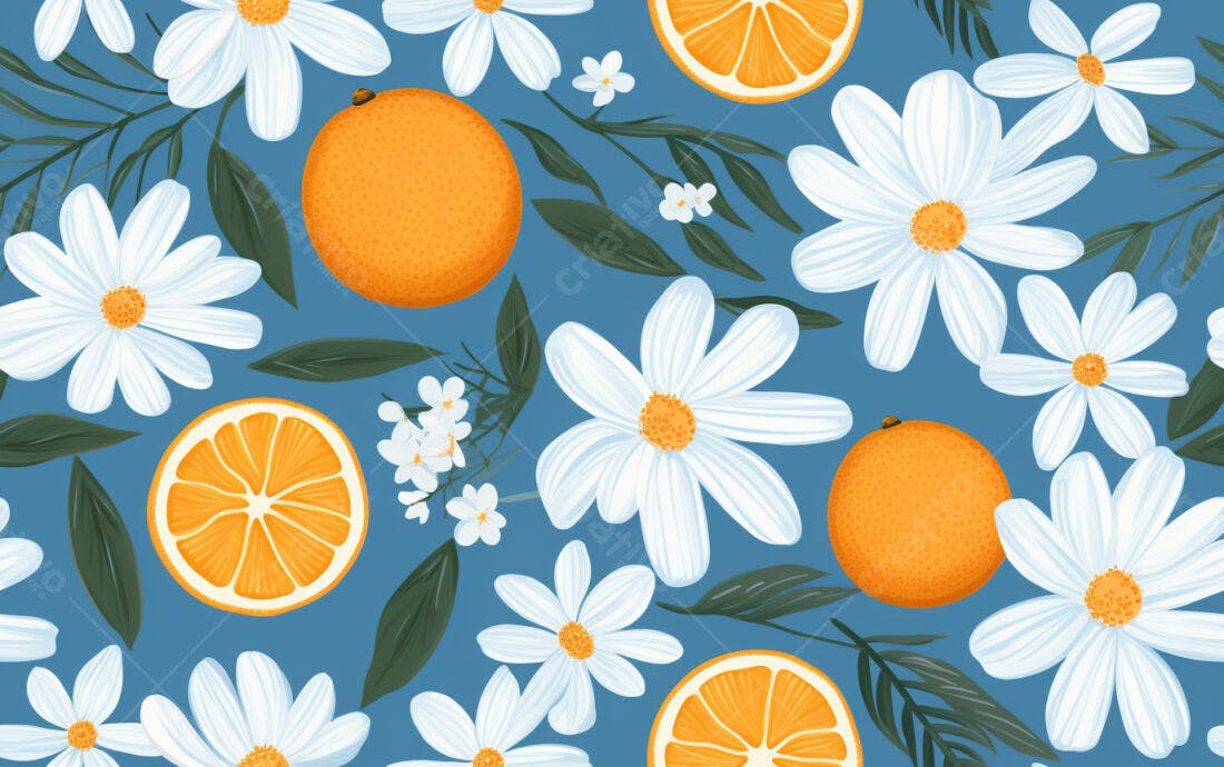 Textura floral laranja e margarida para fundo