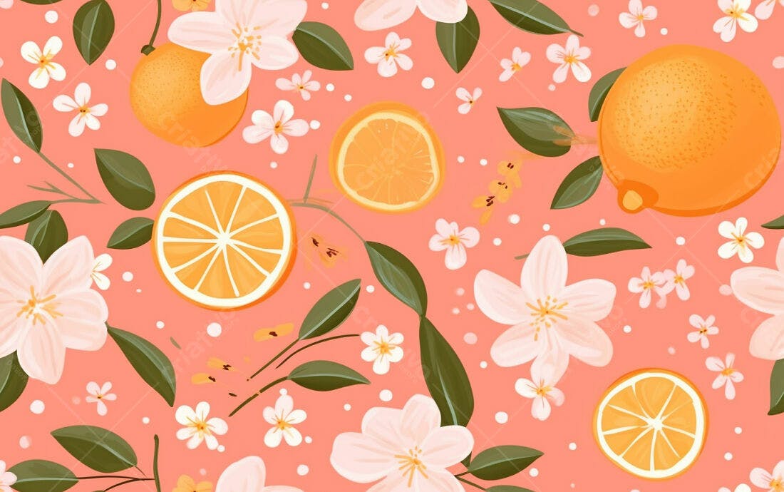 Textura floral laranja e rosa para fundo