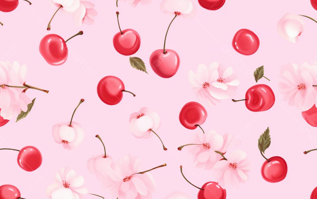 Textura Cerejas e Flores Rosa para Fundo