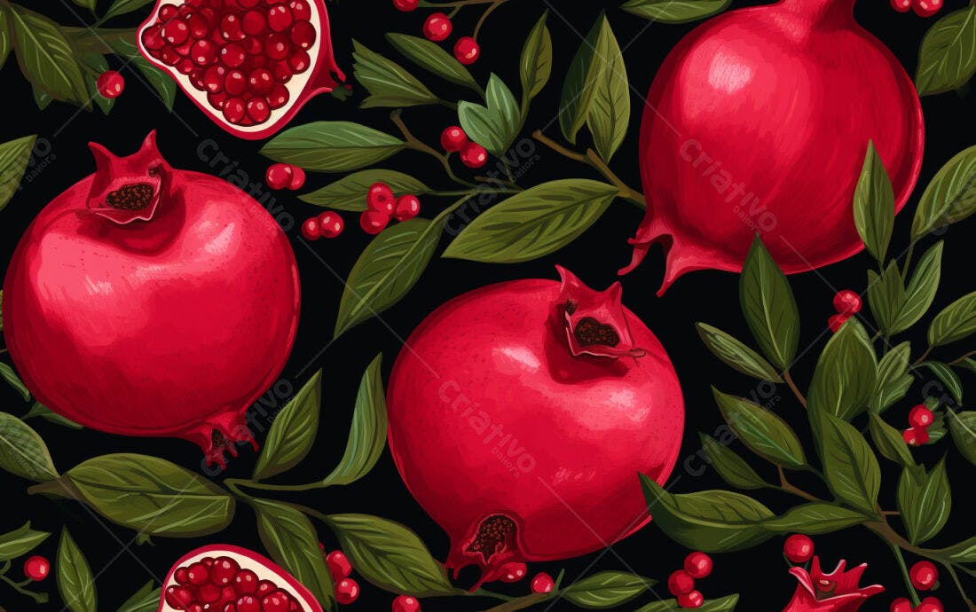 Textura Romã e Folhas para Fundo