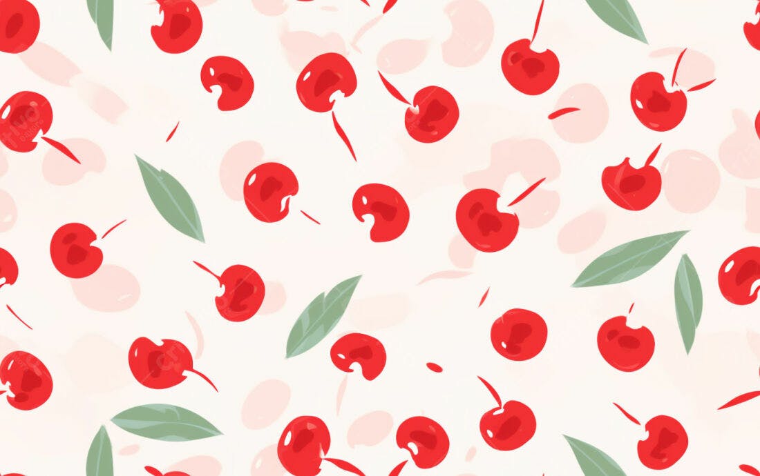 Textura cerejas vermelhas e folhas para fundo