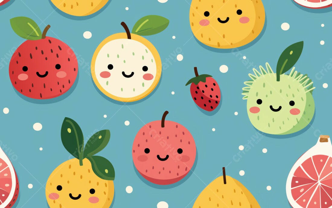 Textura Frutas Kawaii para Fundo
