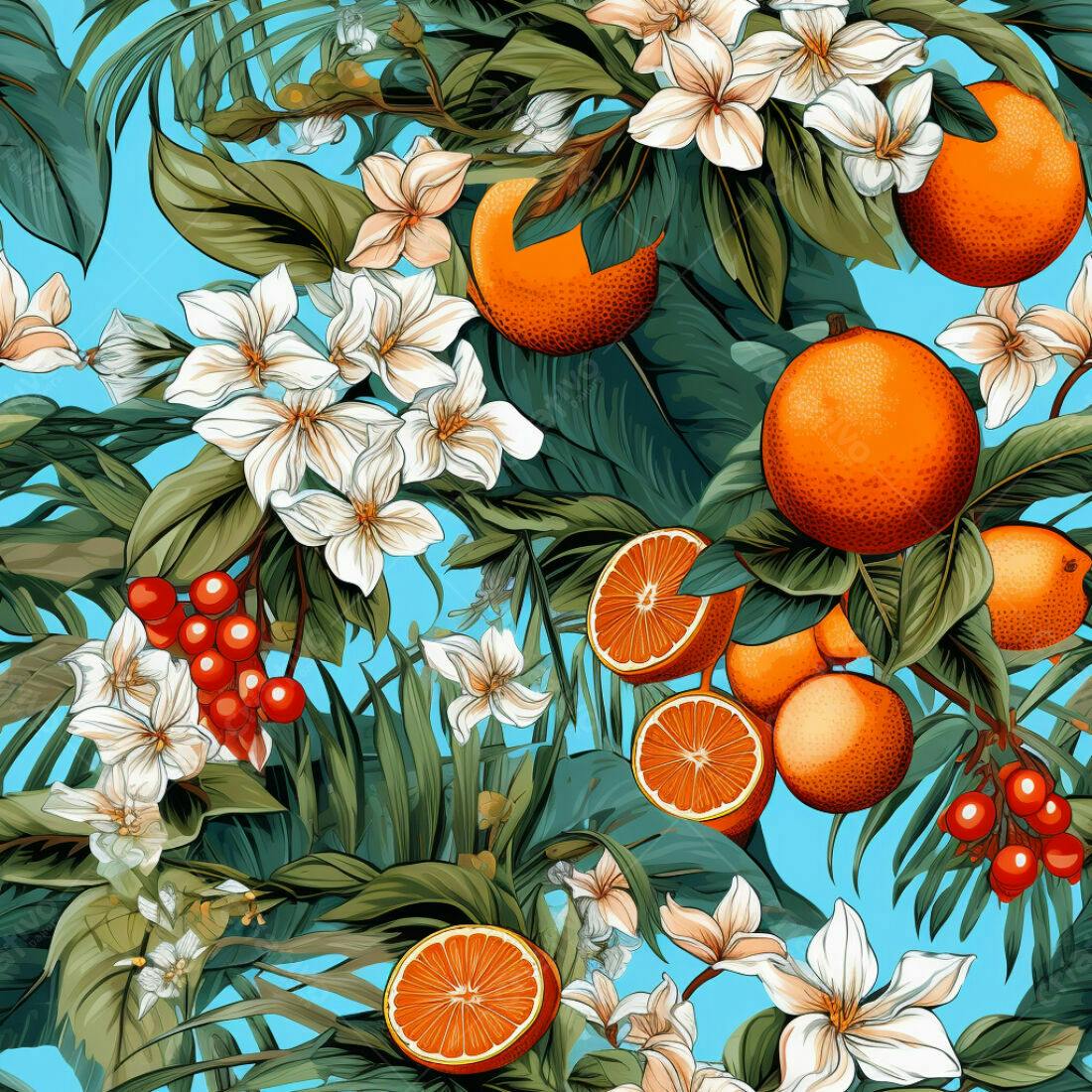 Textura Floral Tropical com Laranjas para Fundo