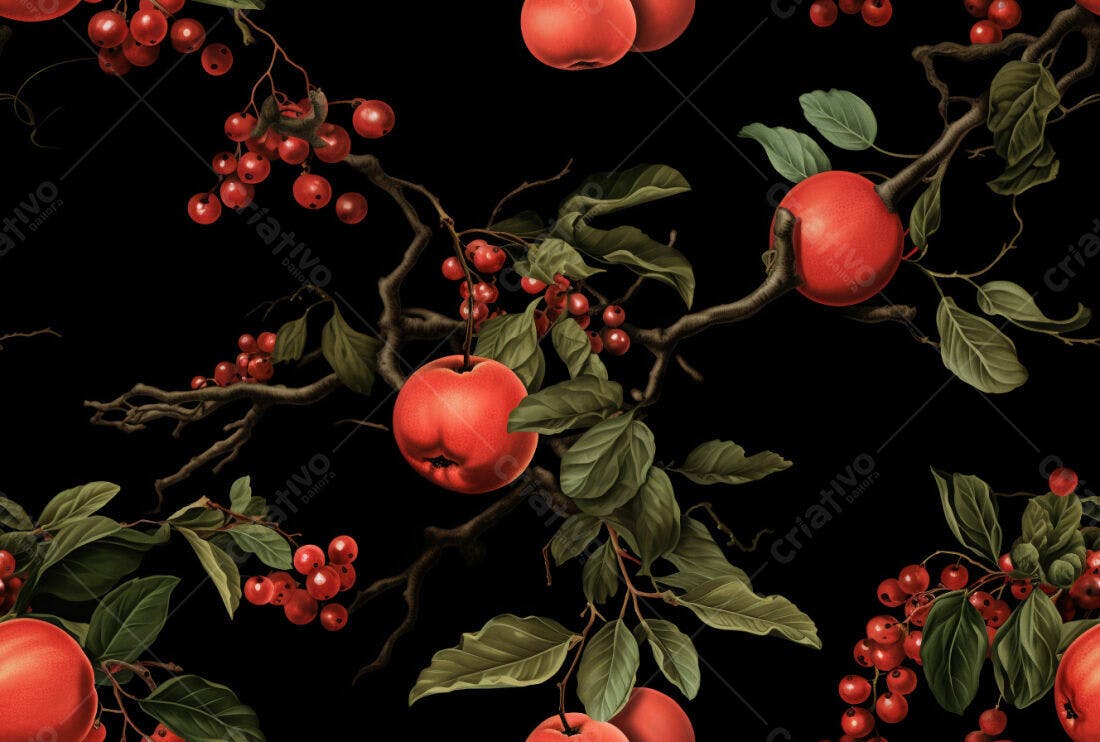 Textura Frutas Vermelhas e Folhas para Fundo