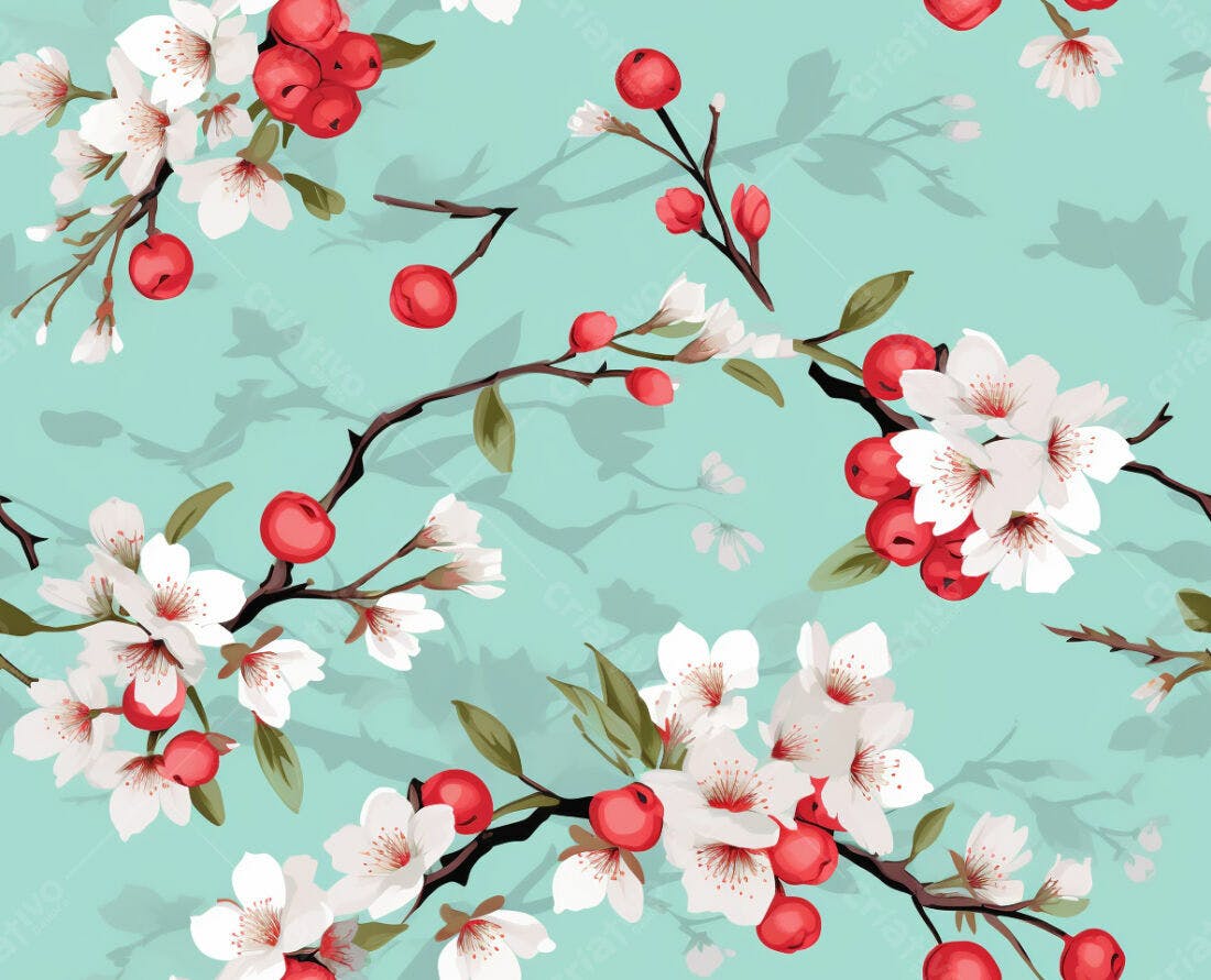 Textura Floral Flores Brancas e Vermelhas para Fundo