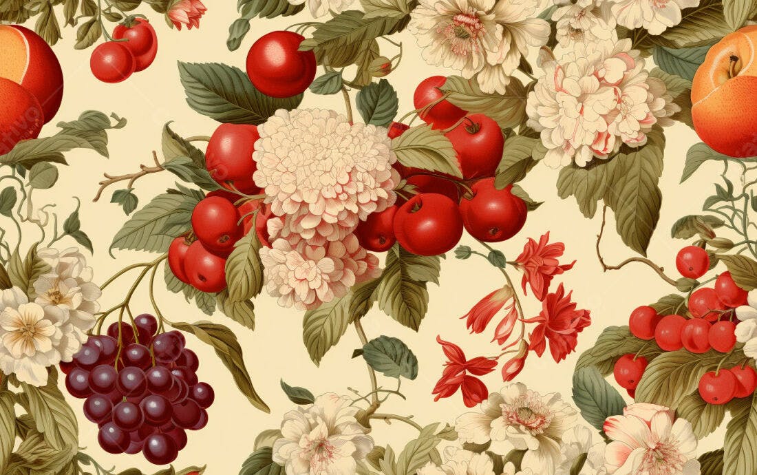 Textura floral frutas vermelhas para papel de parede