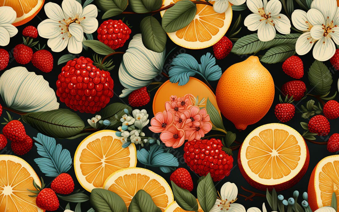 Textura Frutas e Flores para Fundo