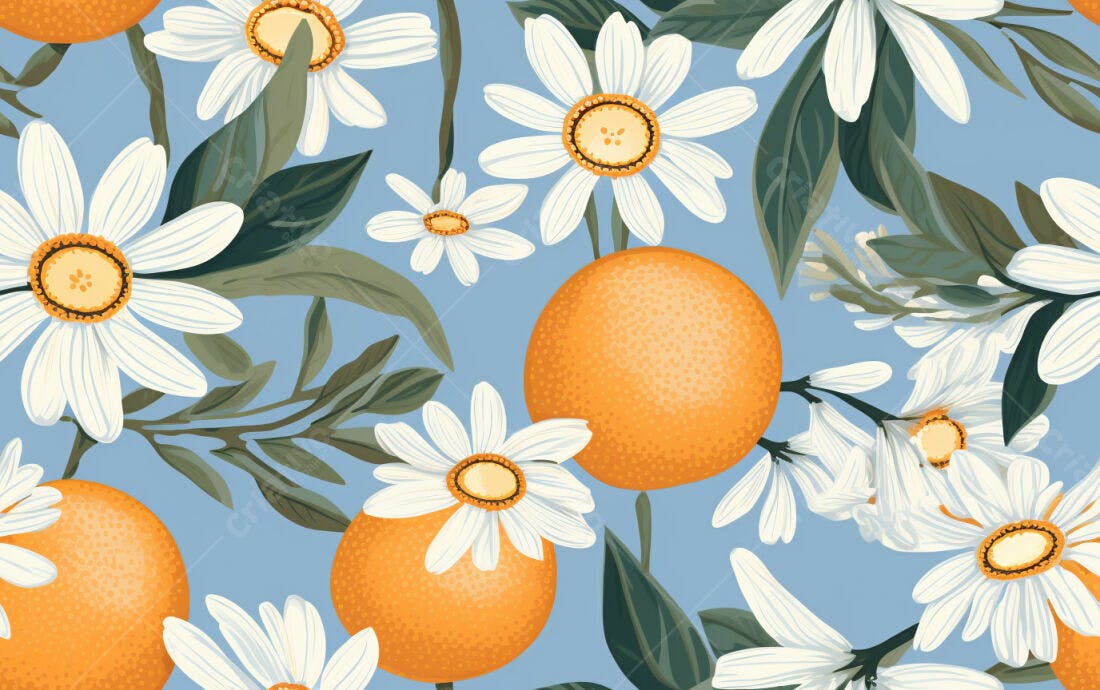 Textura floral laranjas e margaridas para papel de parede