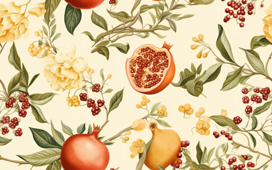 Textura floral romã e peônia para papel de parede
