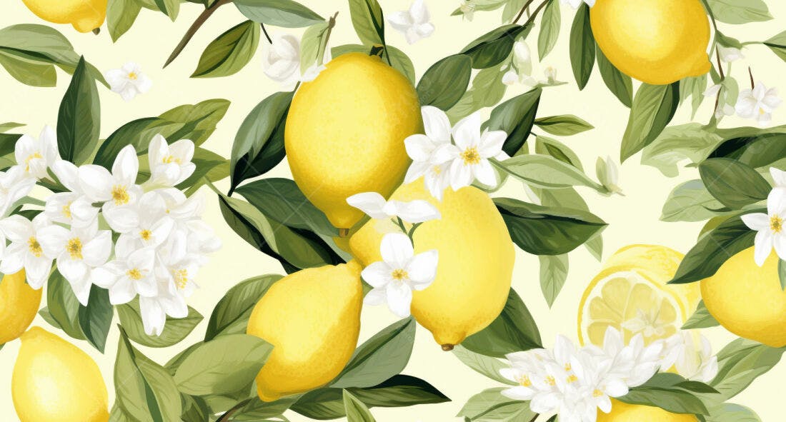 Textura Limão e Flores para Papel de Parede