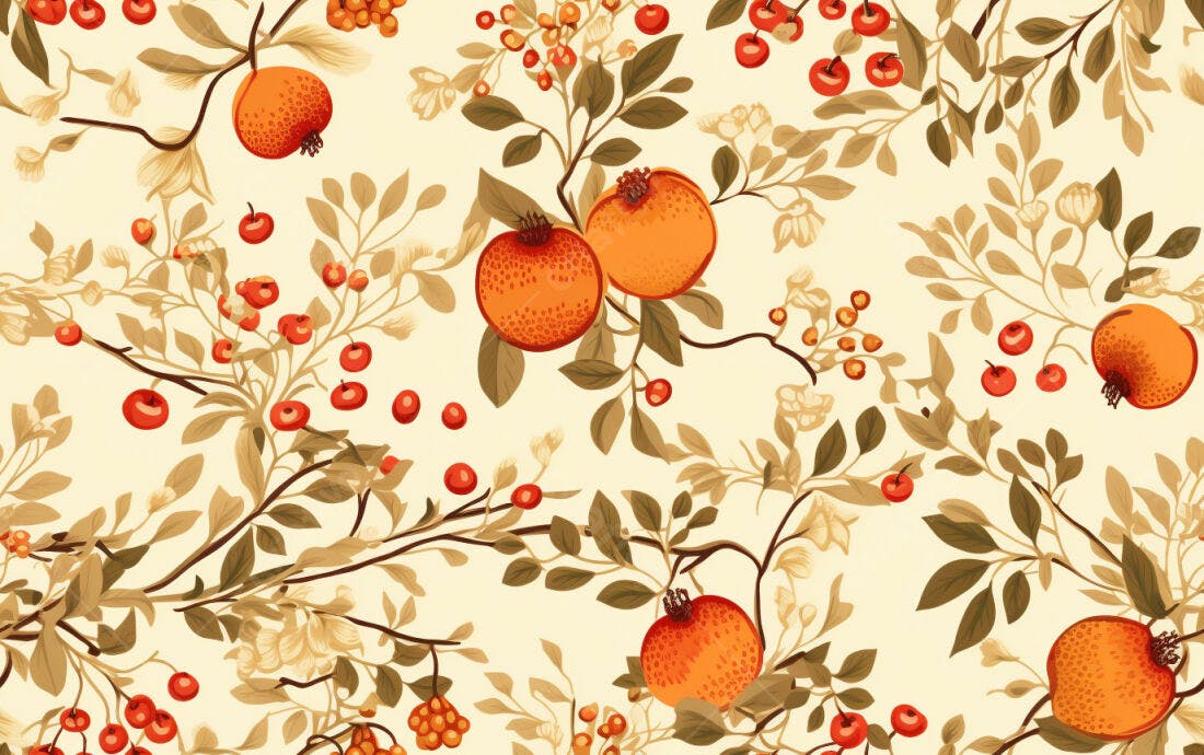 Textura floral romã e berries para papel de parede