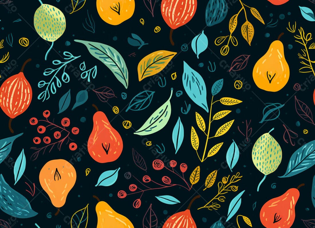 Textura Frutas e Folhas para Papel de Parede