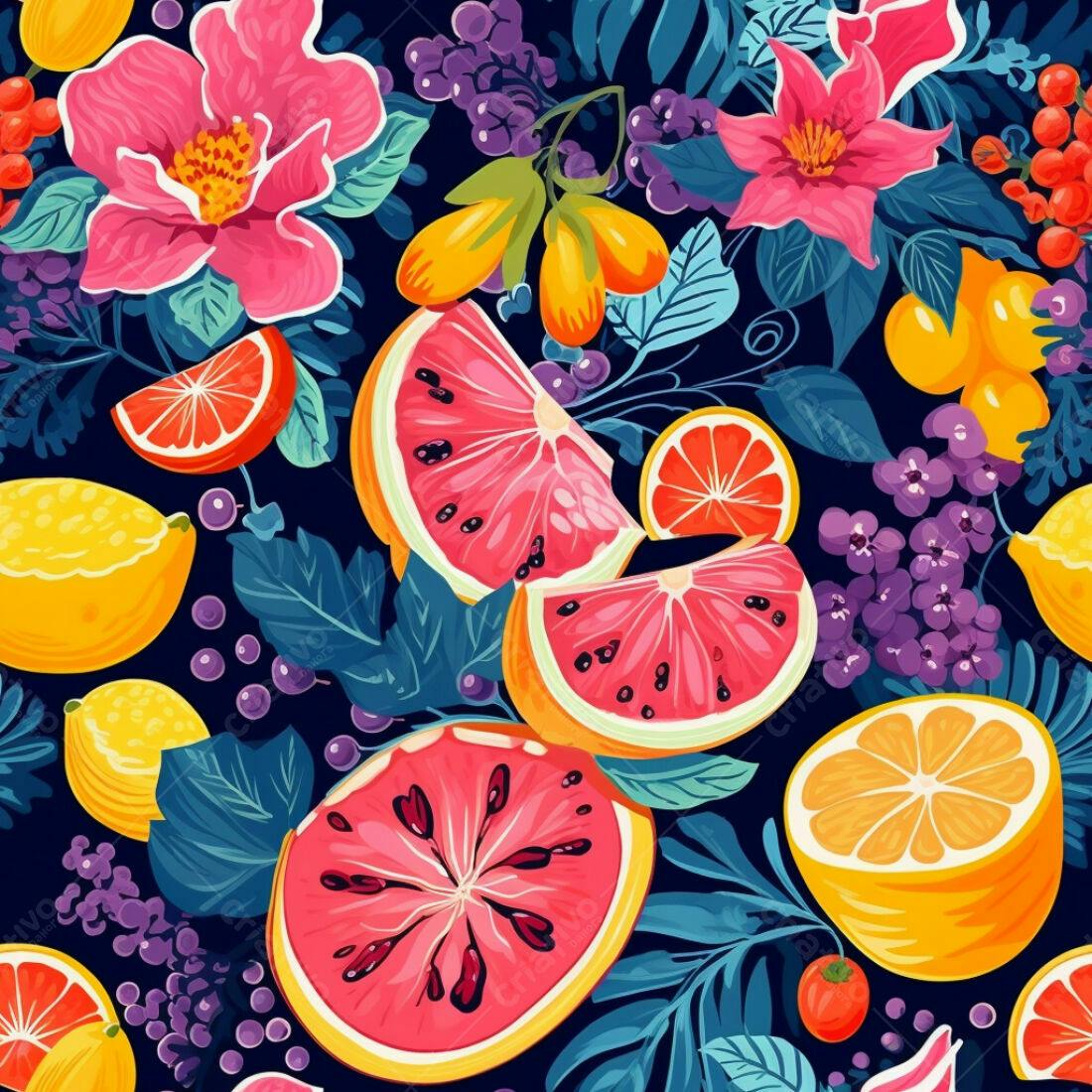 Textura floral tropical frutas para fundo