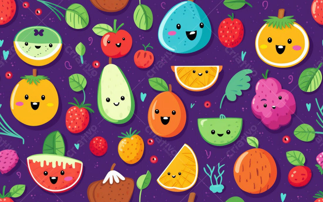 Textura Frutas Kawaii para Fundo