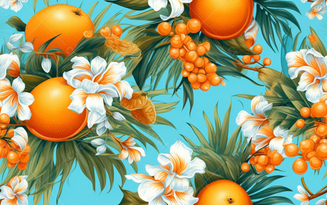 Textura floral tropical laranja e branco para fundo