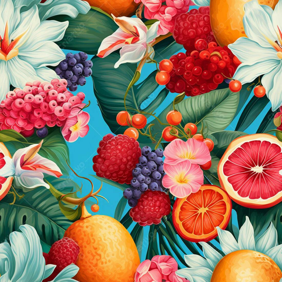 Textura Frutas Tropicais e Flores para Fundo