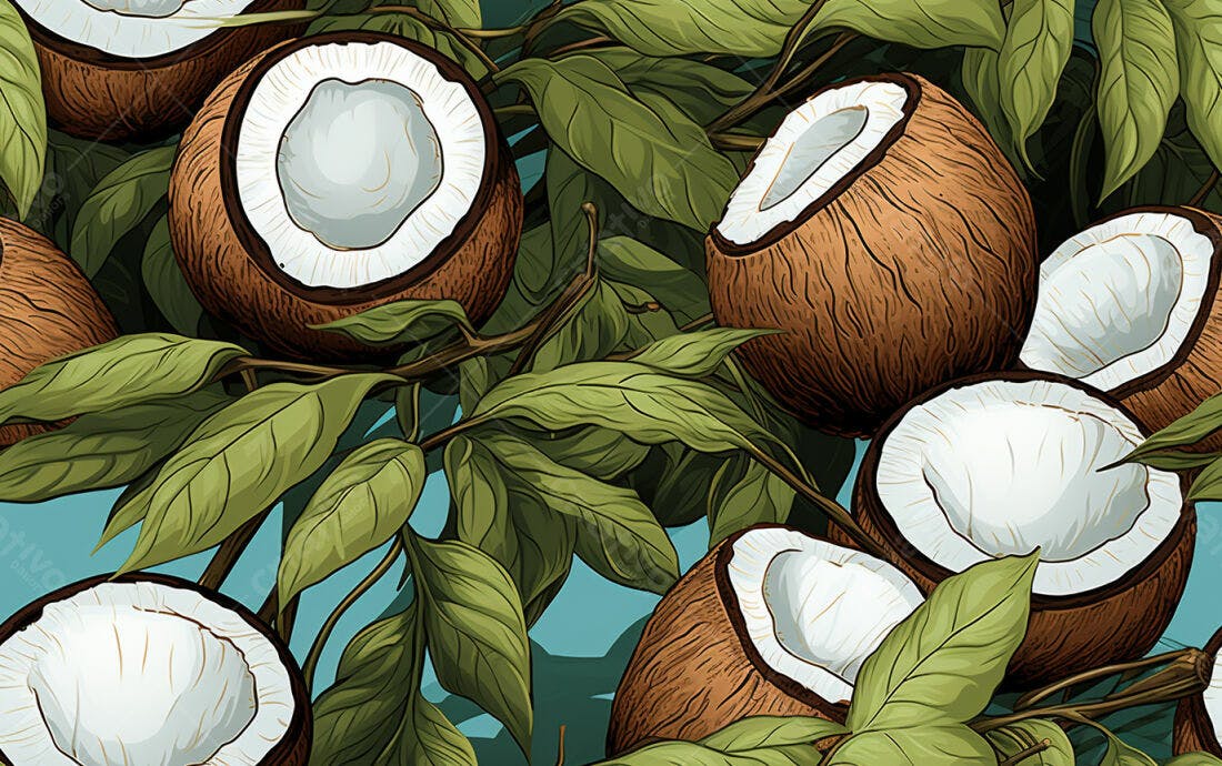 Textura Coco e Folhas Tropicais para Fundo