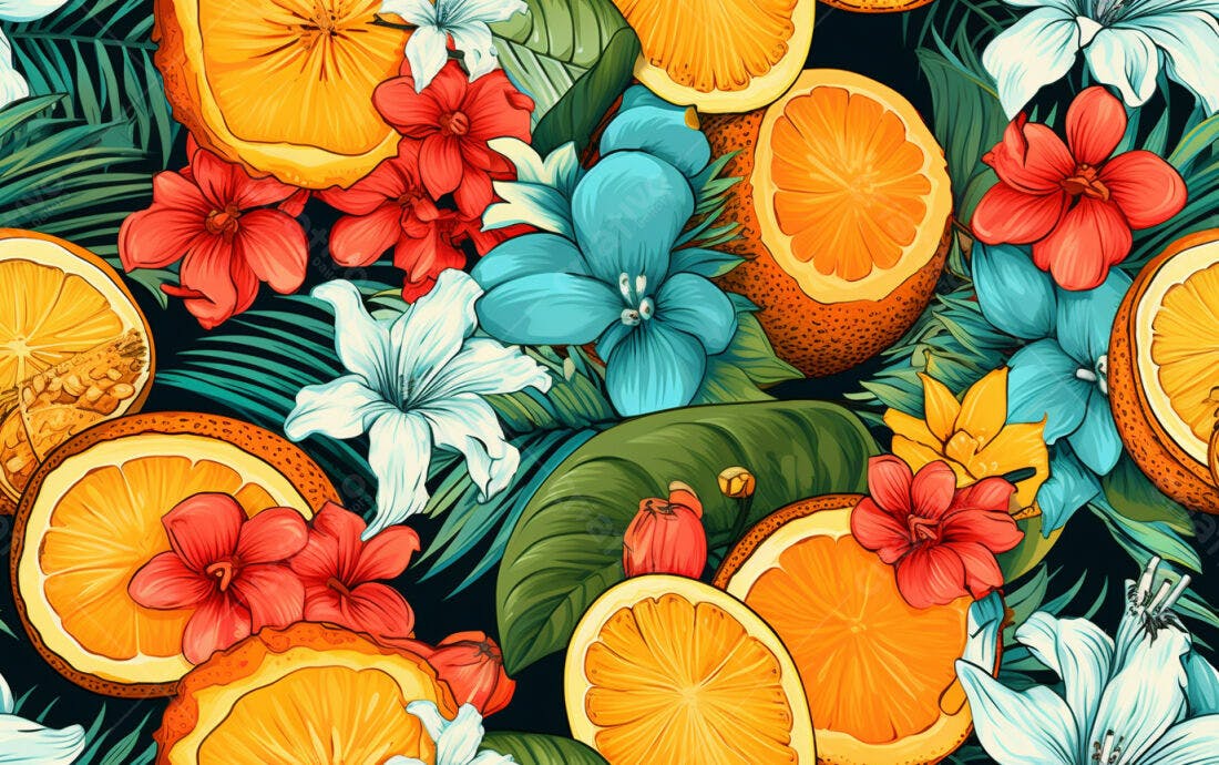 Textura floral tropical com laranjas para fundo