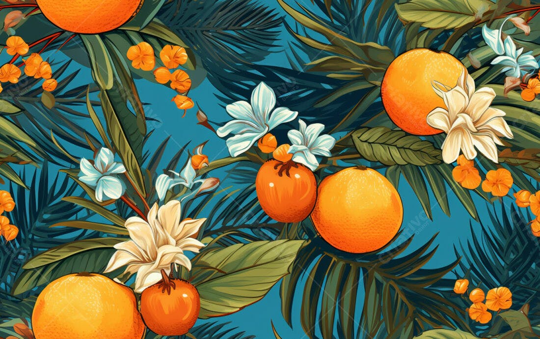 Textura floral tropical laranja para papel de parede