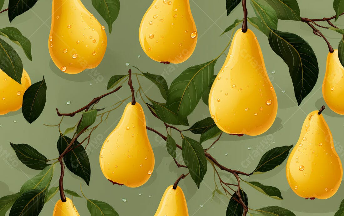 Textura Pera Amarela com Folhas para Fundo