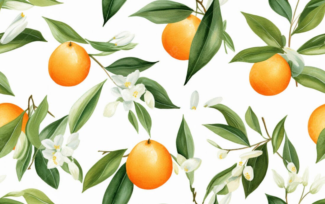 Textura floral laranja e verde para papel de parede