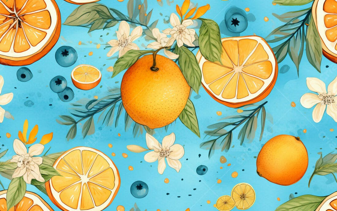 Textura Frutas Cítricas e Flores para Fundo