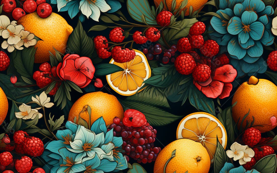 Textura Frutas Cítricas e Flores para Fundo