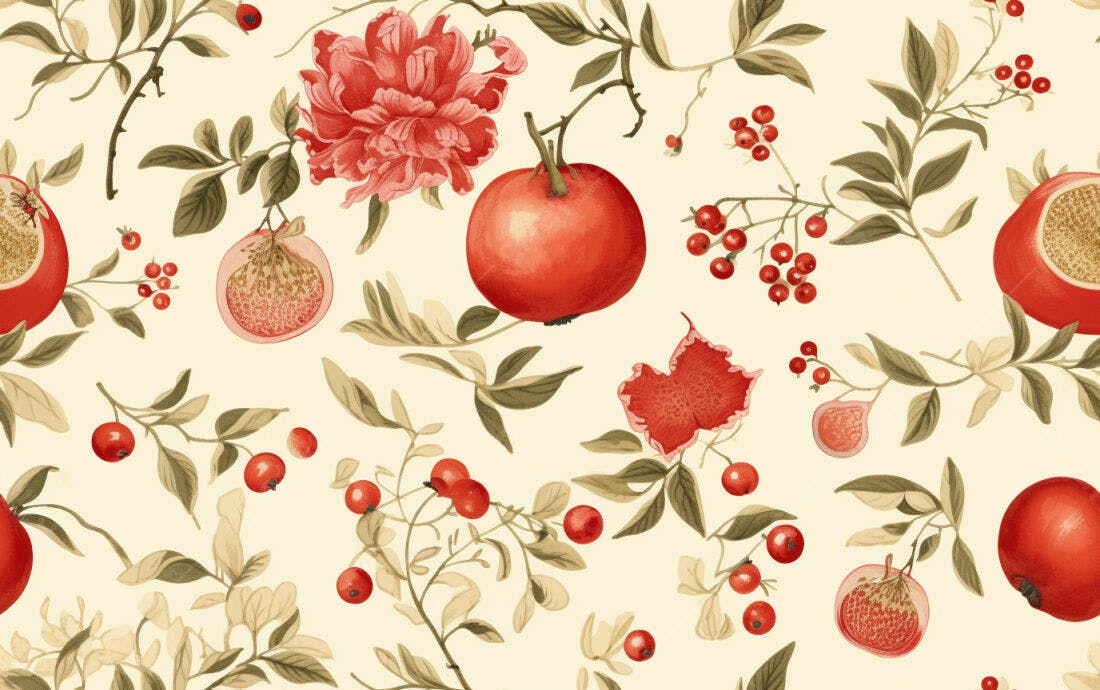 Textura floral romã e peônia para papel de parede