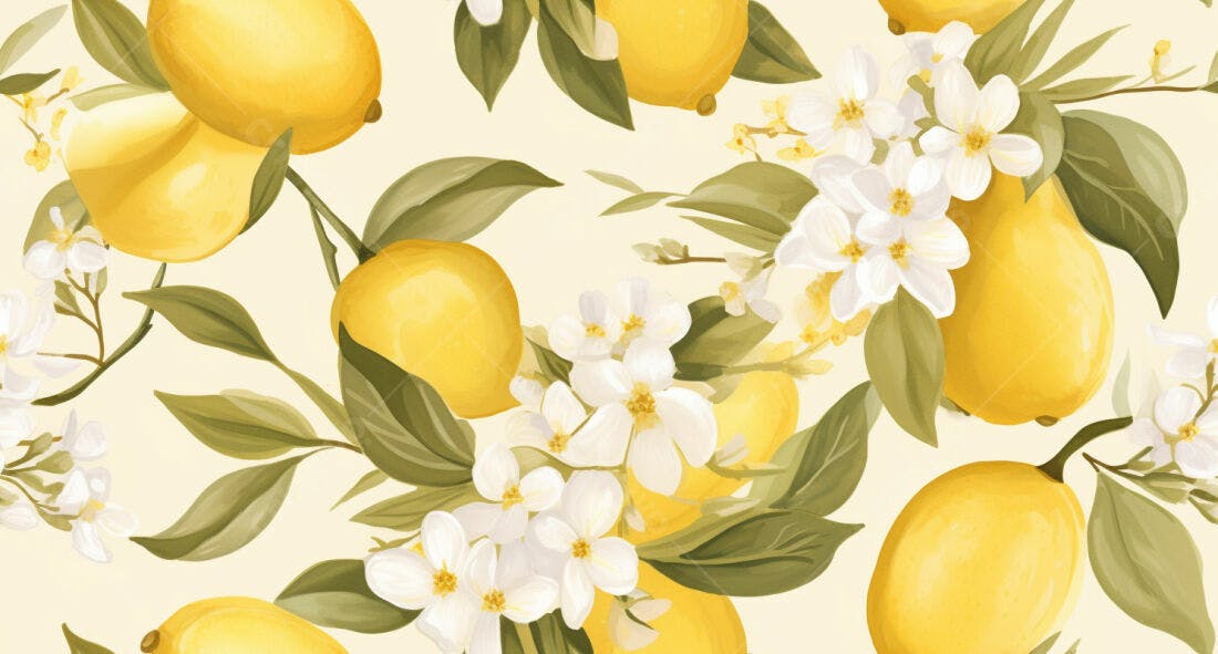 Textura Limão e Flores para Papel de Parede