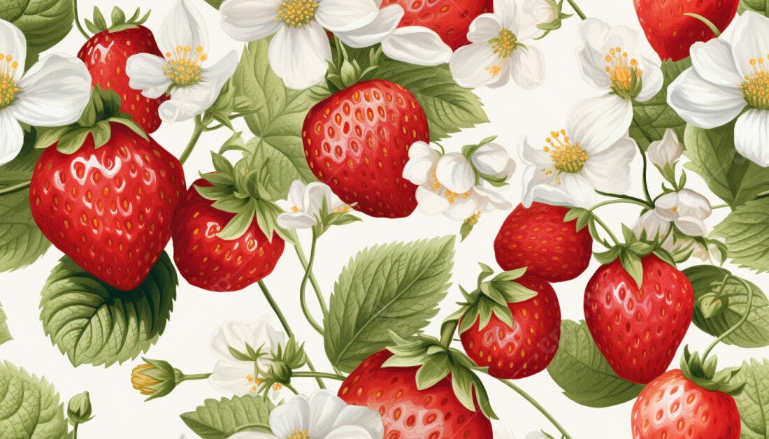 Textura Morango e Flores para Papel de Parede