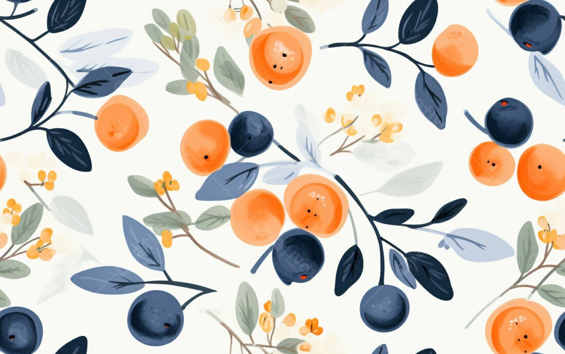 Textura Floral Laranja e Azul para Fundo