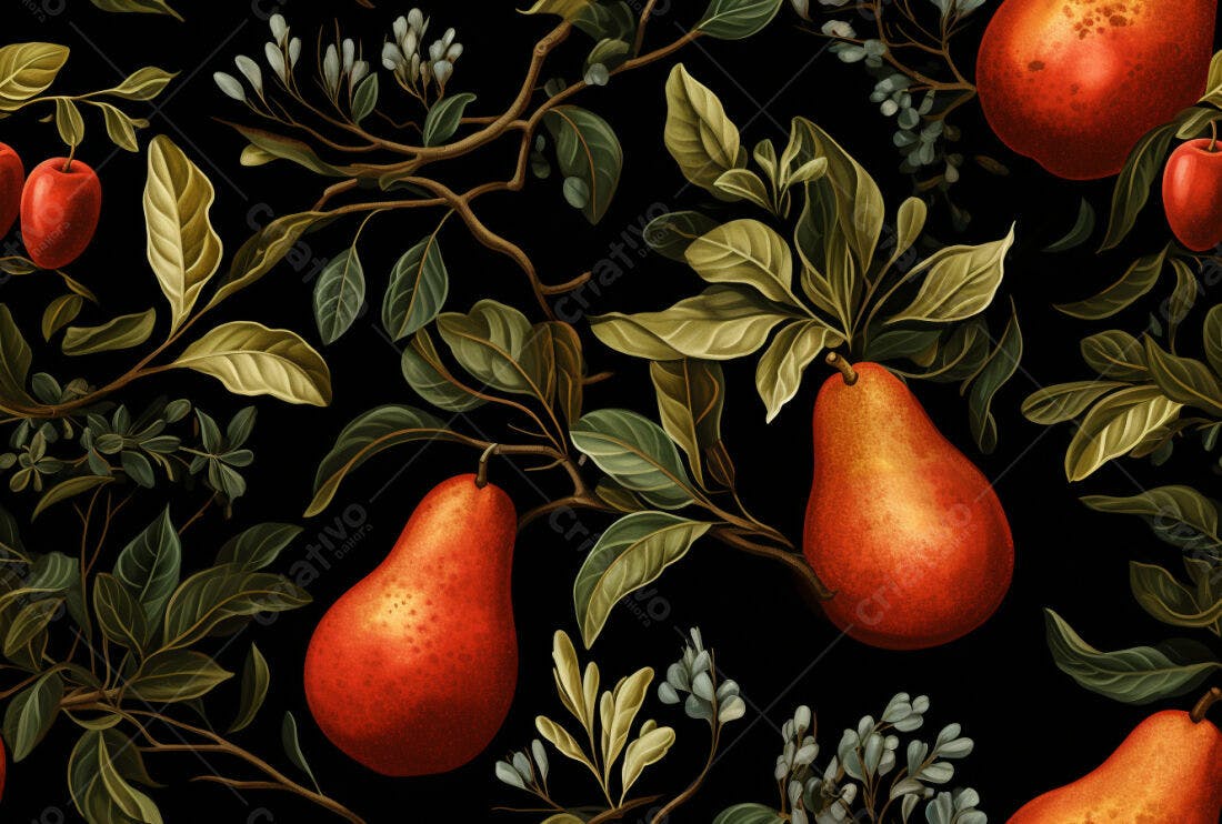 Textura frutas peras e folhas para papel de parede