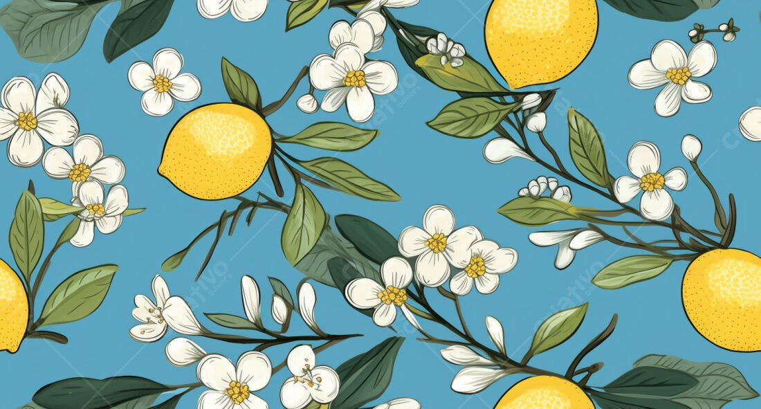 Textura floral limão e flores para papel de parede