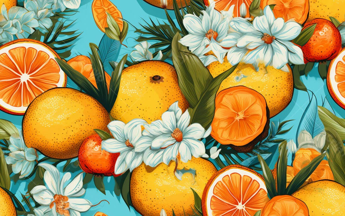 Textura Frutas Cítricas e Flores para Fundo