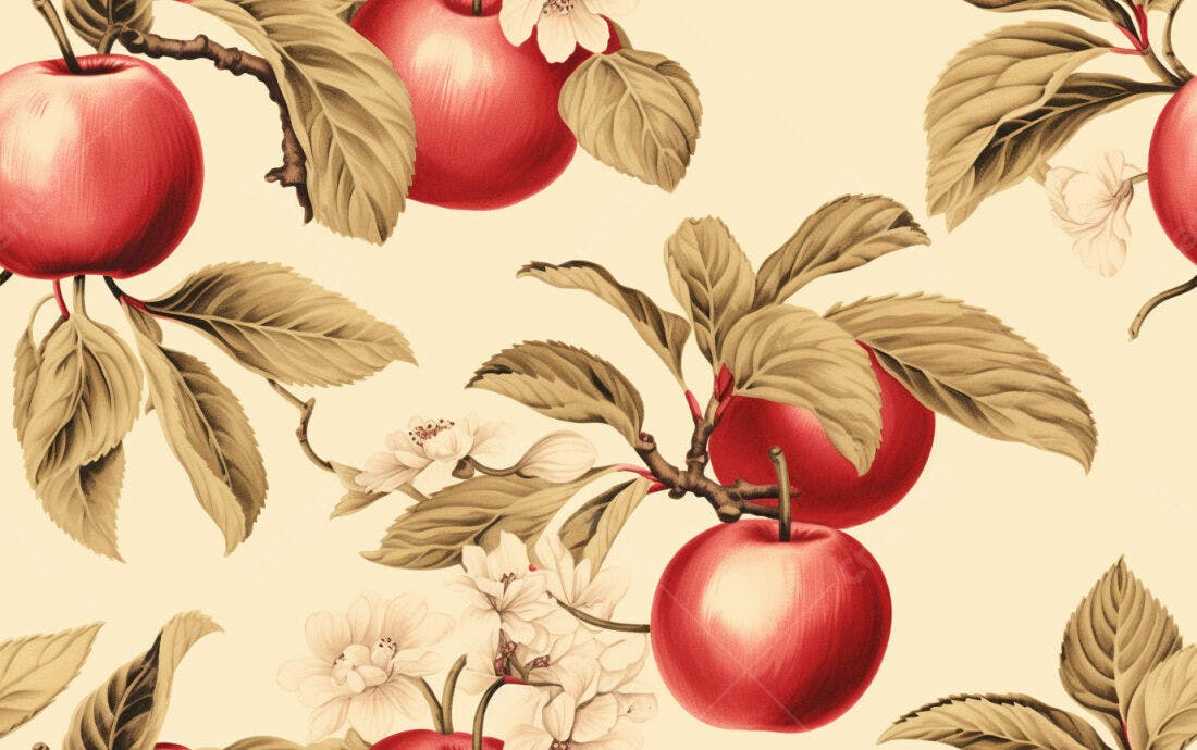 Textura Maçã e Flores para Papel de Parede
