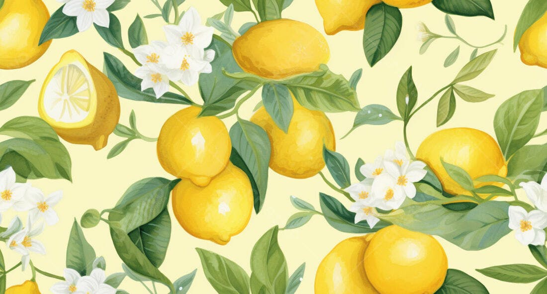 Textura Limão e Flores para Papel de Parede