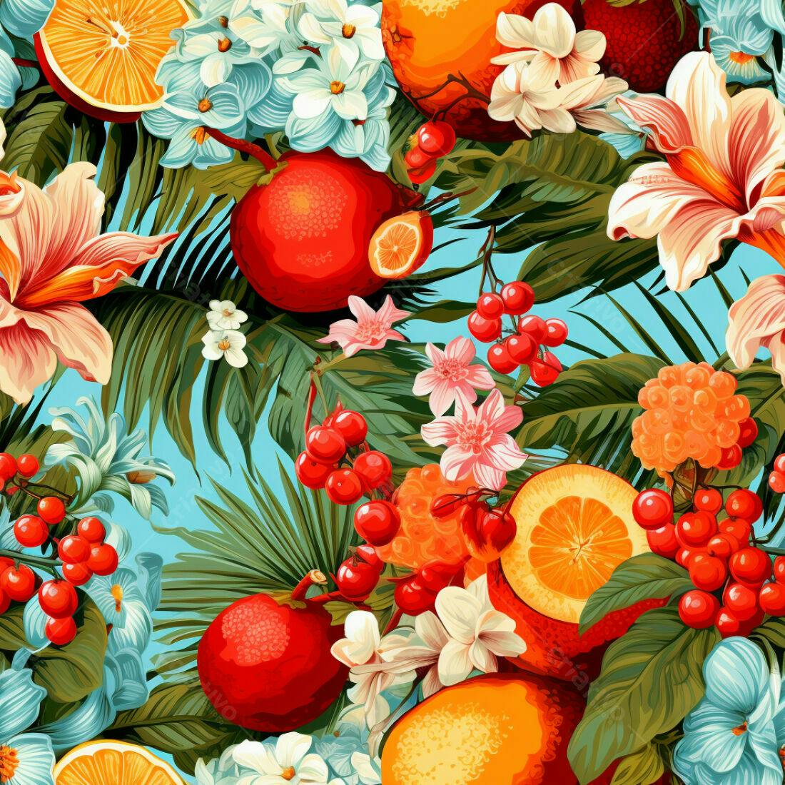 Textura Tropical Frutas Flores para Fundo