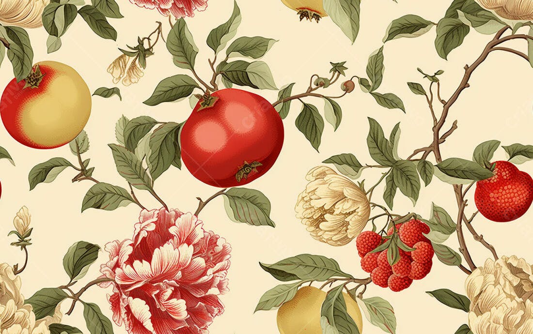 Textura floral frutas para papel de parede