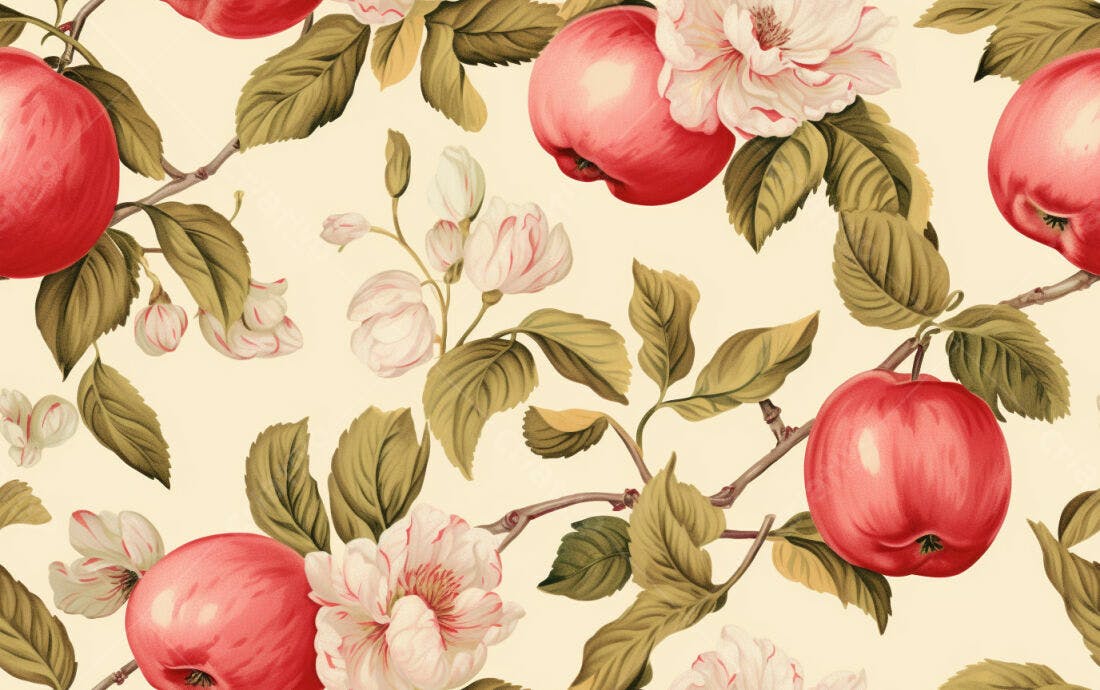 Textura floral maçãs e flores para papel de parede