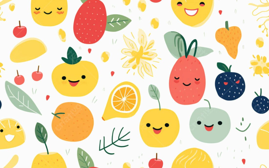Textura Frutas Kawaii para Fundo
